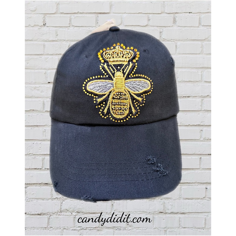 NWT Handmade Candy Did It! Black & Gold Queen Bee Twinkle Bling Ball Cap